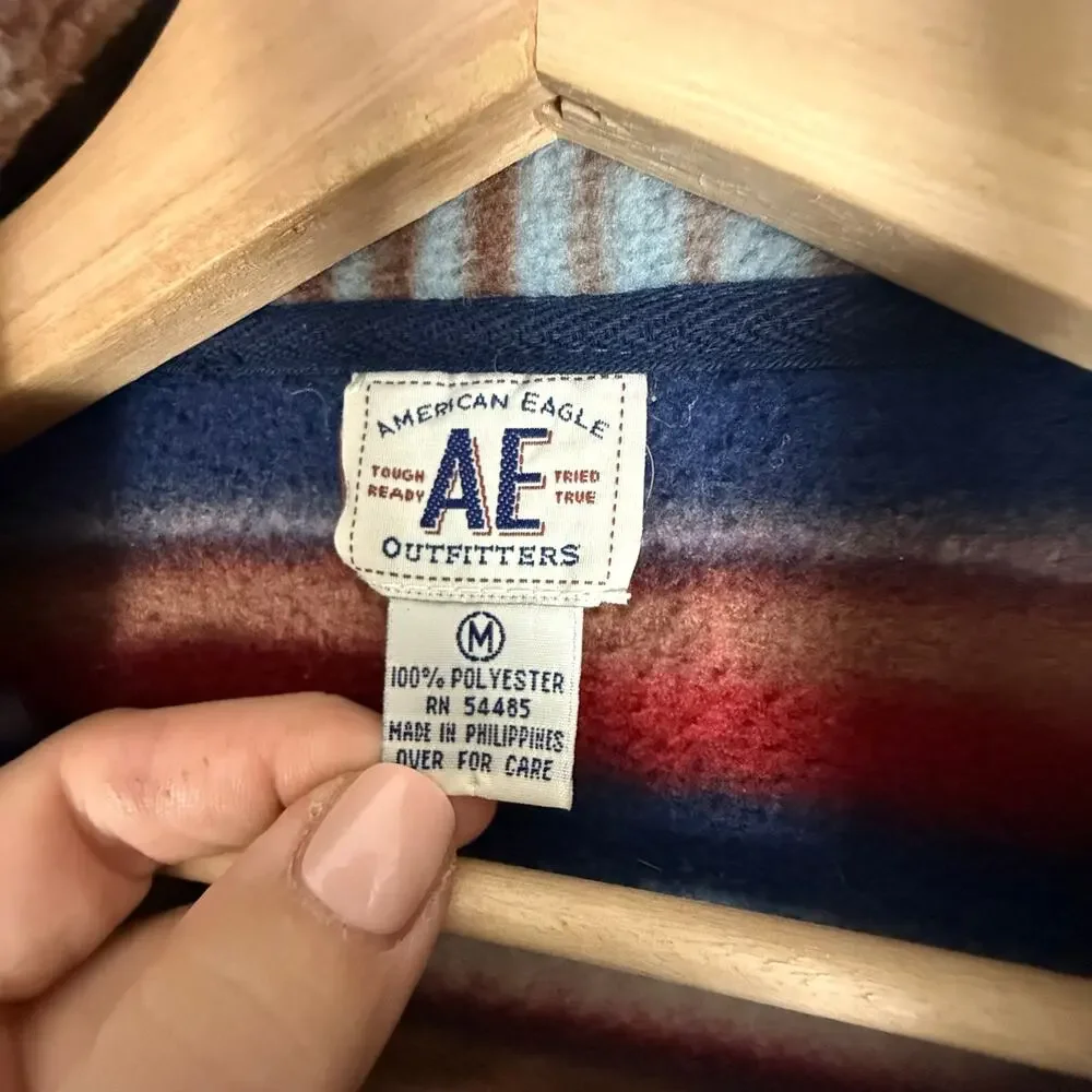 Vintage 90s AEO Blanket Stripe Fleece Southwest Pullover Quarter Zip Jacket M